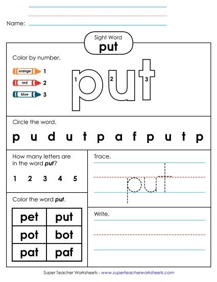 Worksheet 4: Put (Printable PDF Worksheet)