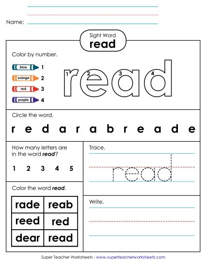 Worksheet 4: Read (Printable PDF Worksheet)