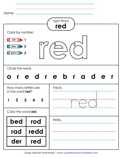 Worksheet 4: Red (Printable PDF Worksheet)