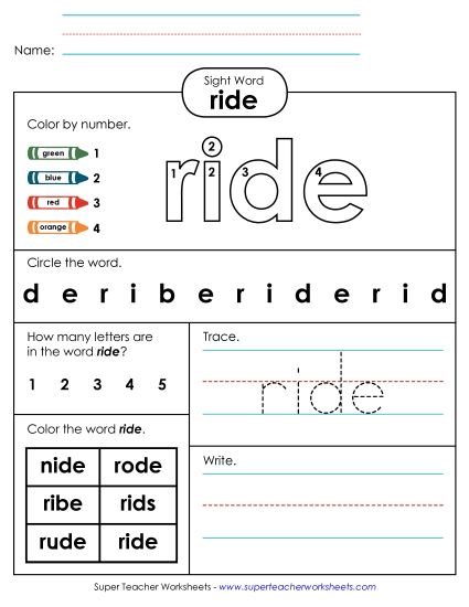 Worksheet 4: Ride (Printable PDF Worksheet)