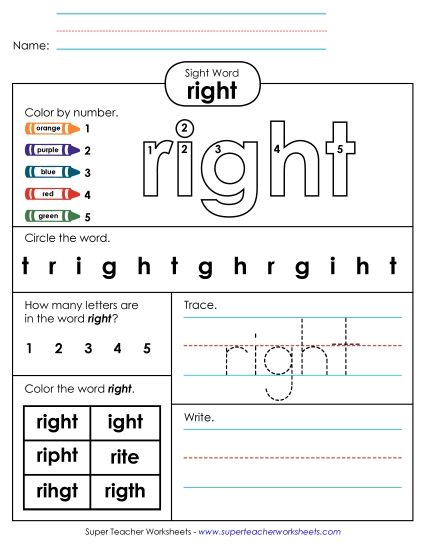 Worksheet 4: Right (Printable PDF Worksheet)