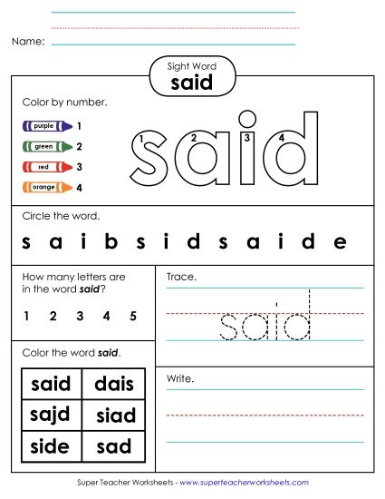 Worksheet 4: Said (Printable PDF Worksheet)