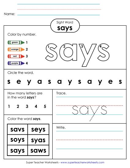 Worksheet 4: Says (Printable PDF Worksheet)