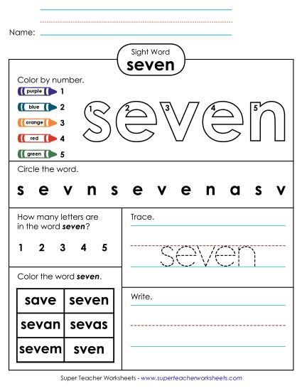 Worksheet 4: Seven (Printable PDF Worksheet)
