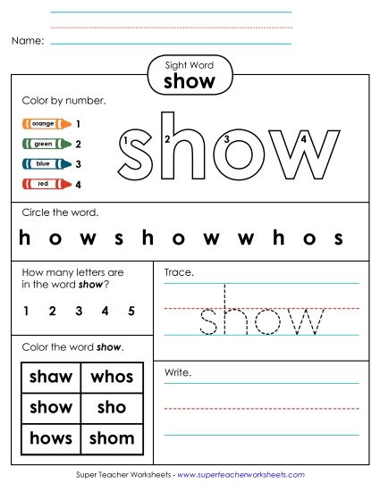 Worksheet 4: Show (Printable PDF Worksheet)