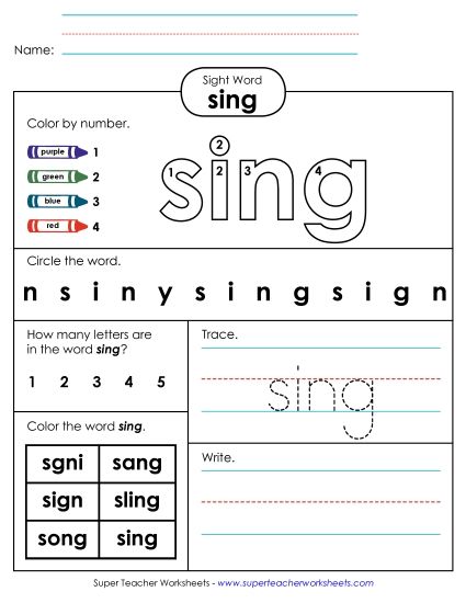 Worksheet 4: Sing (Printable PDF Worksheet)