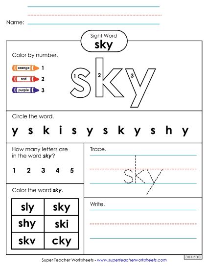 Worksheet 4: Sky (Printable PDF Worksheet)