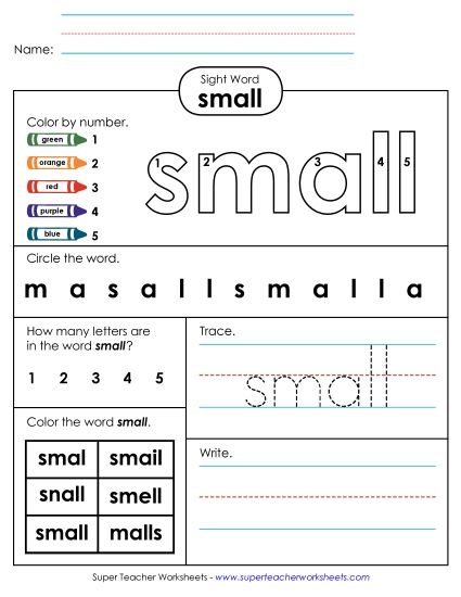 Worksheet 4: Small (Printable PDF Worksheet)