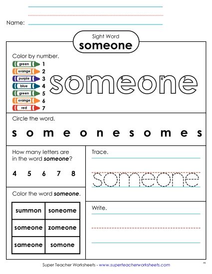 Worksheet 4: Someone (Printable PDF Worksheet)