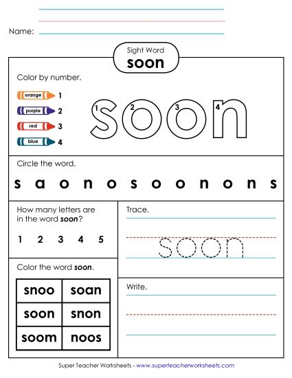 Worksheet 4: Soon (Printable PDF Worksheet)
