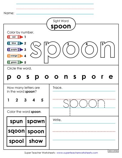 Worksheet 4: Spoon (Printable PDF Worksheet)