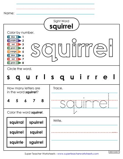 Worksheet 4: Squirrel (Printable PDF Worksheet)