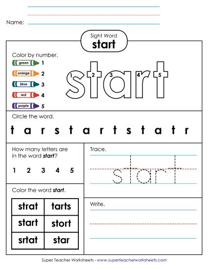 Worksheet 4: Start (Printable PDF Worksheet)