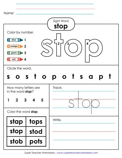 Worksheet 4: Stop (Printable PDF Worksheet)