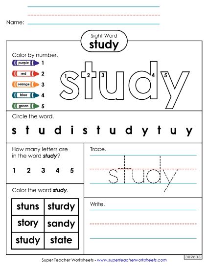 Worksheet 4: Study (Printable PDF Worksheet)