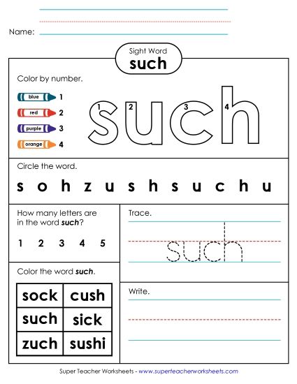 Worksheet 4: Such (Printable PDF Worksheet)