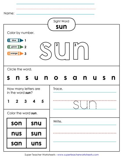 Worksheet 4: Sun (Printable PDF Worksheet)