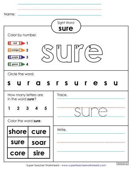 Worksheet 4: Sure (Printable PDF Worksheet)