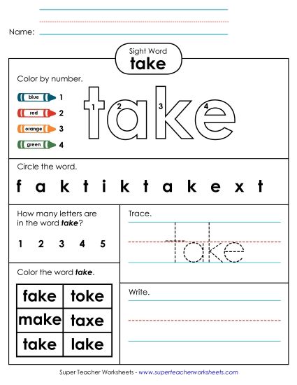 Worksheet 4: Take (Printable PDF Worksheet)