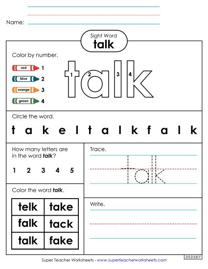 Worksheet 4: Talk (Printable PDF Worksheet)