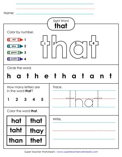 Worksheet 4: That (Printable PDF Worksheet)