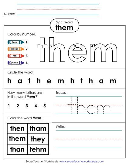 Worksheet 4: Them (Printable PDF Worksheet)