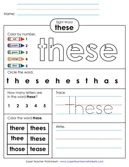 Worksheet 4: These (Printable PDF Worksheet)