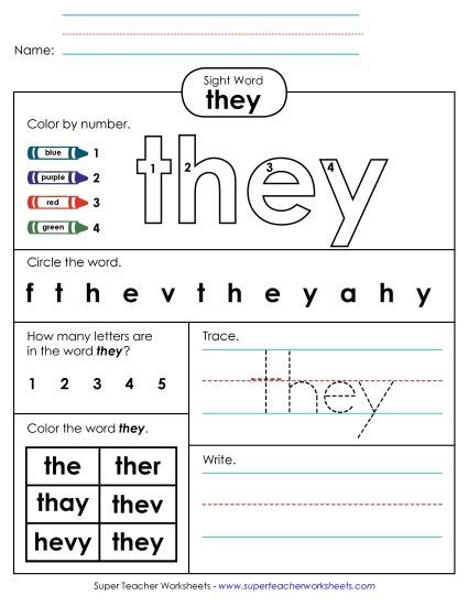 Worksheet 4: They (Printable PDF Worksheet)