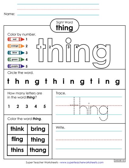 Worksheet 4: Thing (Printable PDF Worksheet)