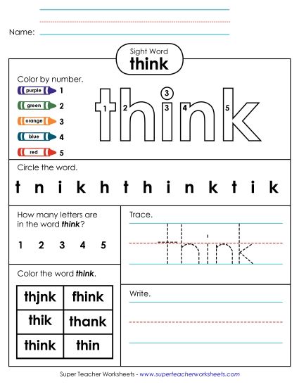 Worksheet 4: Think (Printable PDF Worksheet)