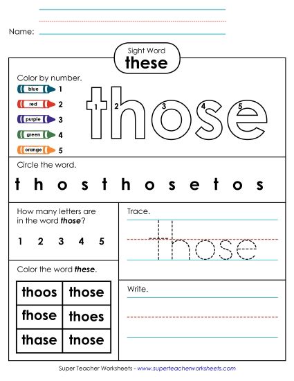 Worksheet 4: Those (Printable PDF Worksheet)