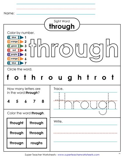Worksheet 4: Through (Printable PDF Worksheet)