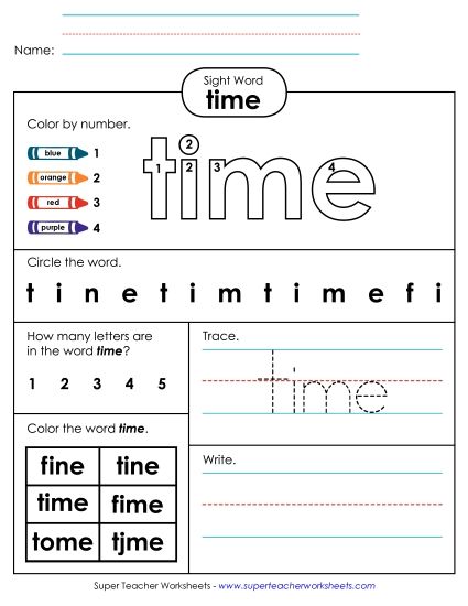 Worksheet 4: Time (Printable PDF Worksheet)