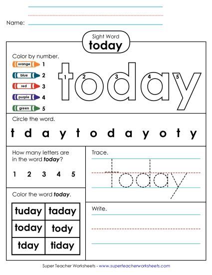 Worksheet 4: Today (Printable PDF Worksheet)