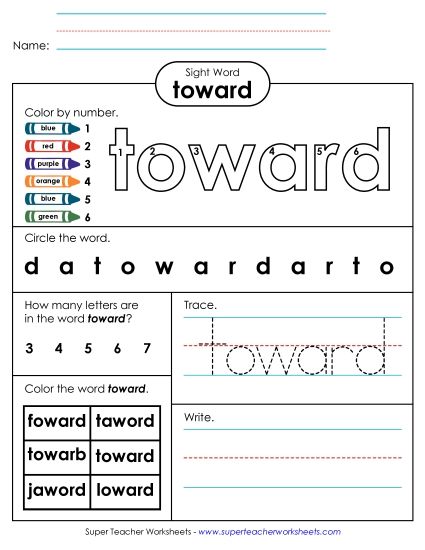 Worksheet 4: Toward (Printable PDF Worksheet)