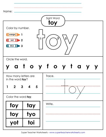 Worksheet 4: Toy (Printable PDF Worksheet)