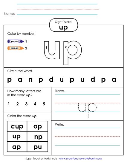 Worksheet 4: Up (Printable PDF Worksheet)