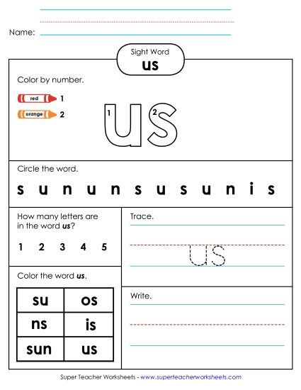 Worksheet 4: Us (Printable PDF Worksheet)
