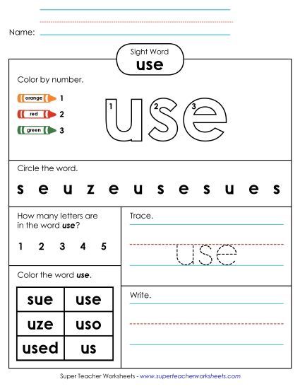 Worksheet 4: Use (Printable PDF Worksheet)