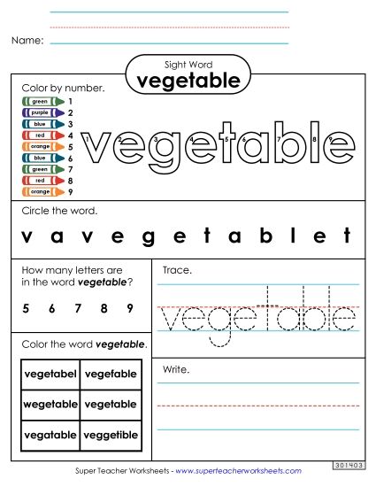 Worksheet 4: Vegetable (Printable PDF Worksheet)