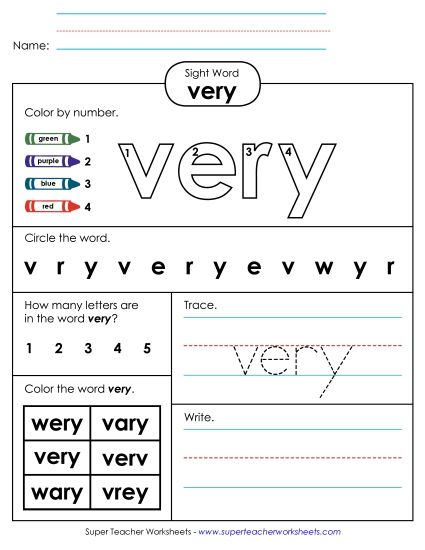 Worksheet 4: Very (Printable PDF Worksheet)