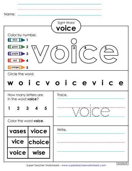 Worksheet 4: Voice (Printable PDF Worksheet)