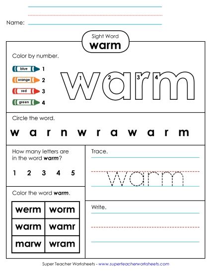 Worksheet 4: Warm (Printable PDF Worksheet)