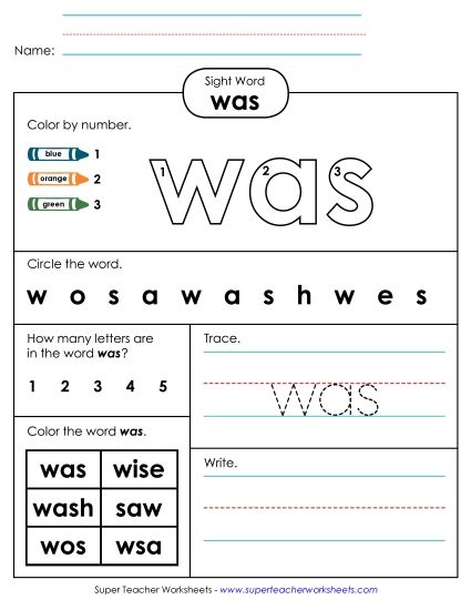 Worksheet 4: Was (Printable PDF Worksheet)