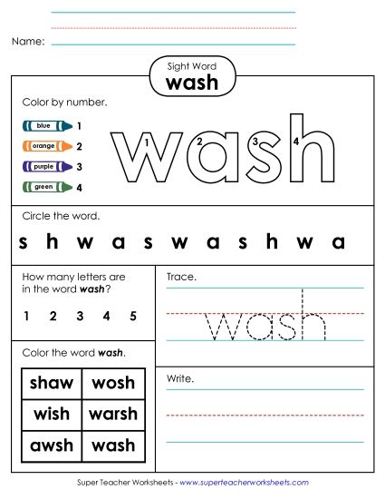 Worksheet 4: Wash (Printable PDF Worksheet)