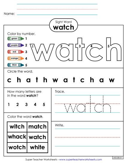 Worksheet 4: Watch (Printable PDF Worksheet)