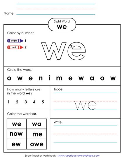Worksheet 4: We (Printable PDF Worksheet)