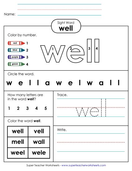 Worksheet 4: Well (Printable PDF Worksheet)