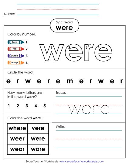 Worksheet 4: Were (Printable PDF Worksheet)