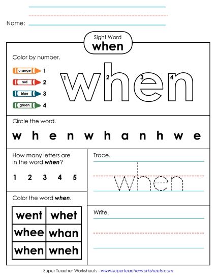 Worksheet 4: When (Printable PDF Worksheet)